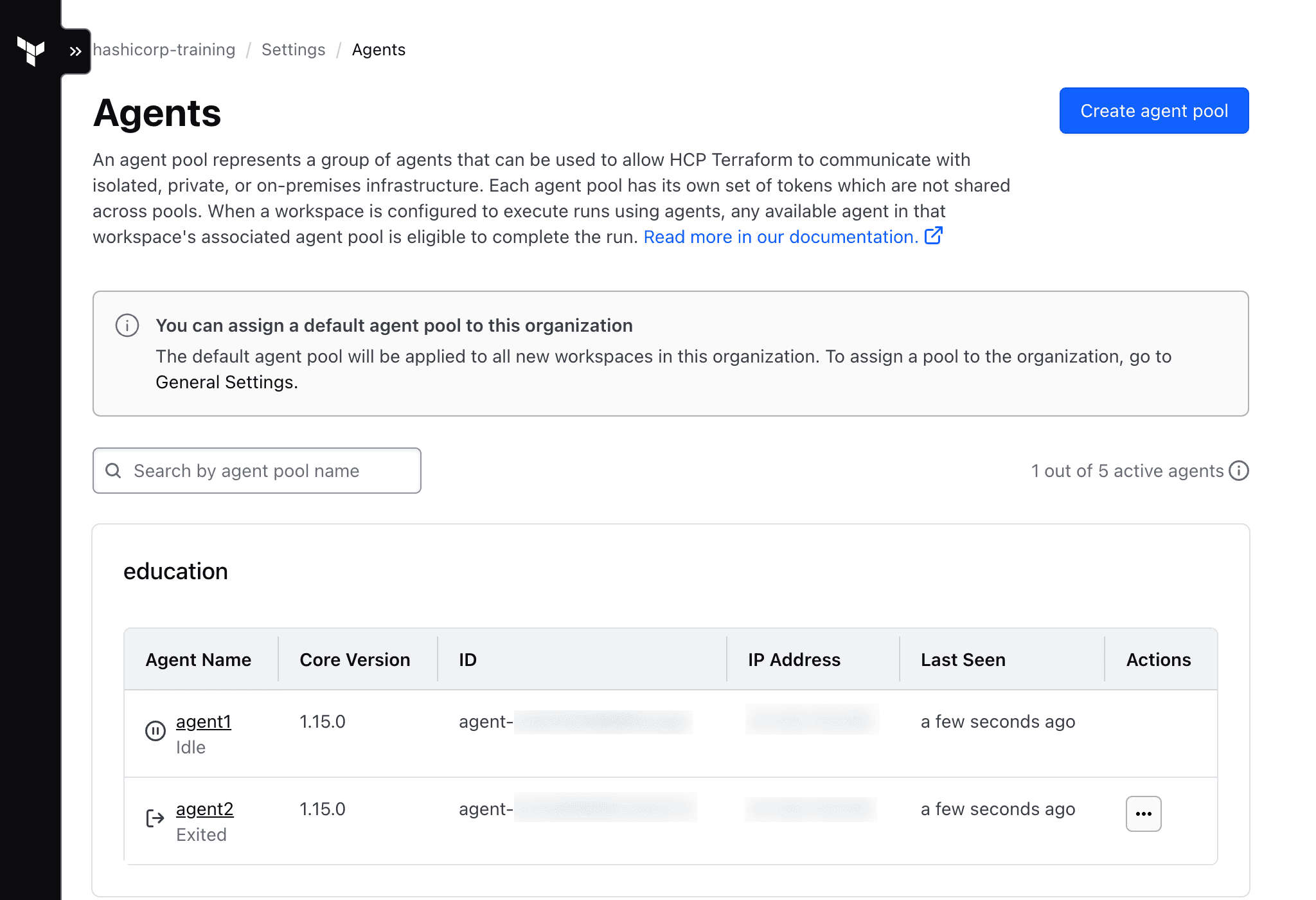 HCP Terraform agent list after token revocation