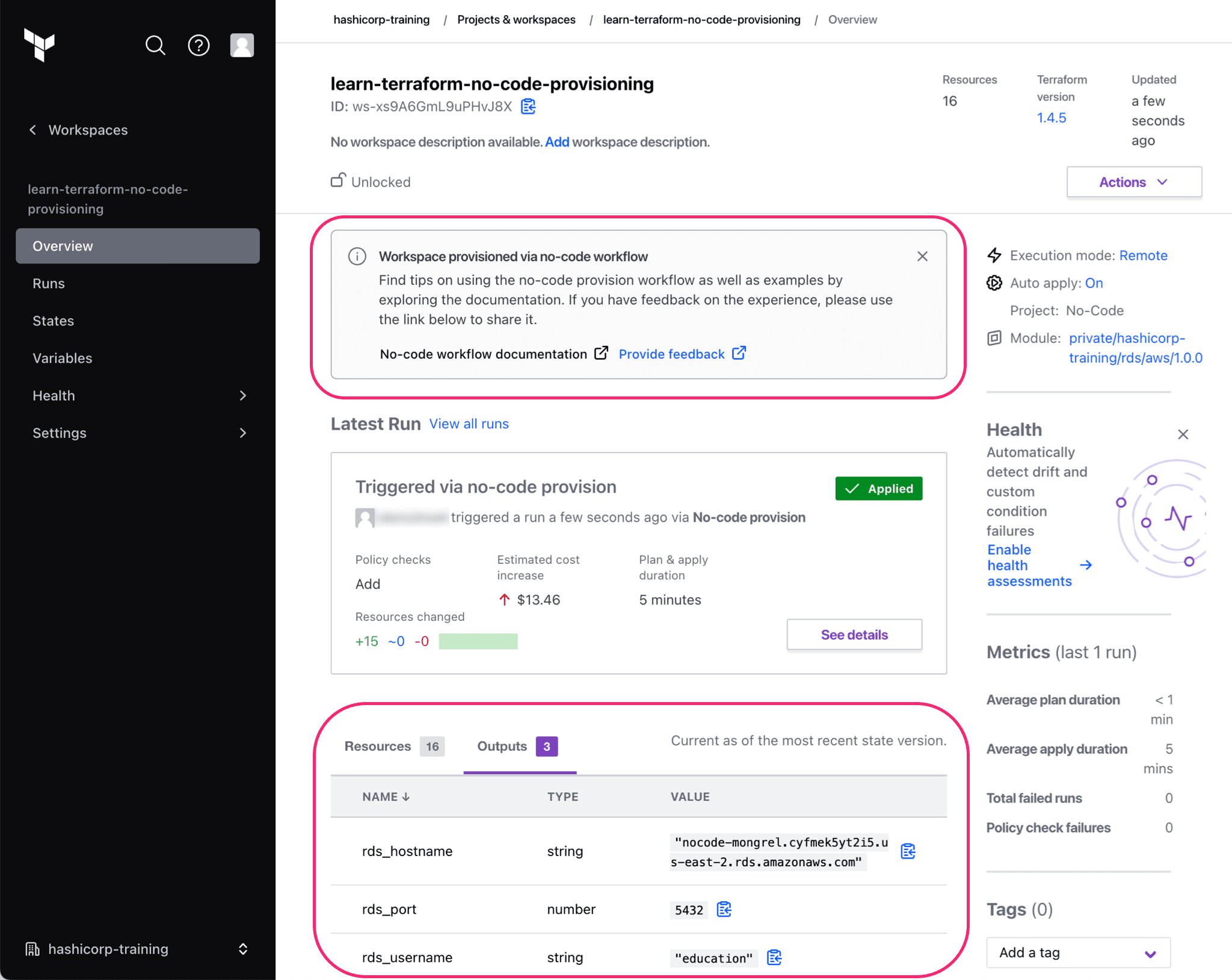 No-code workspace in HCP Terraform